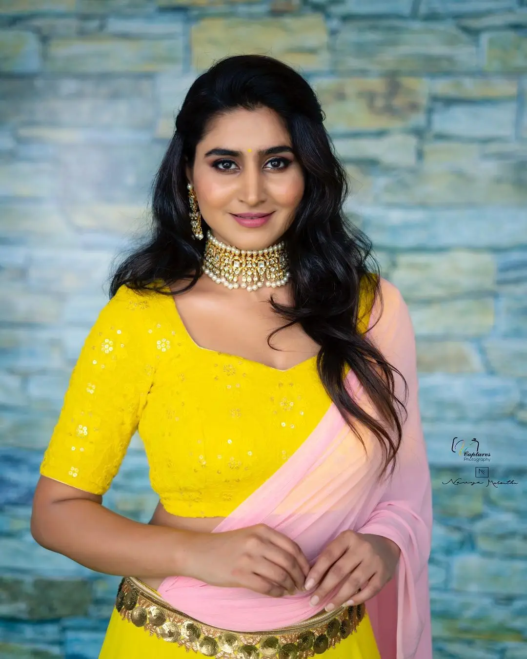 Varshini Sounderajan Wearing Yellow Lehenga Choli